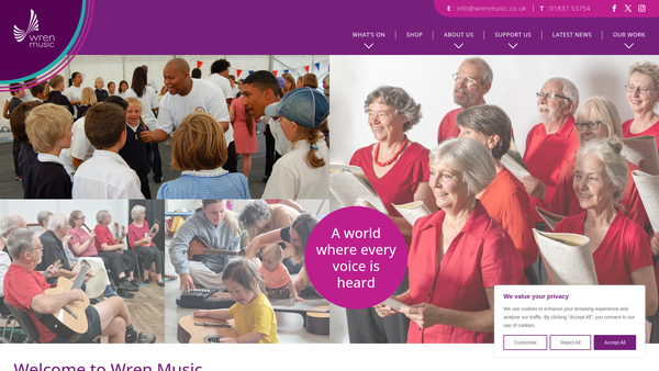 Screenshot of the Wren Music website