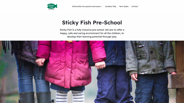 Screenshot of the Sticky Fish Pre-School website