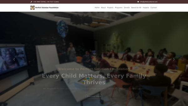 Screenshot of the Perfect Solution Foundation website
