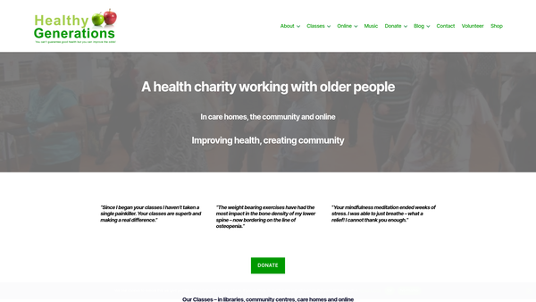 Screenshot of the Healthy Generations website