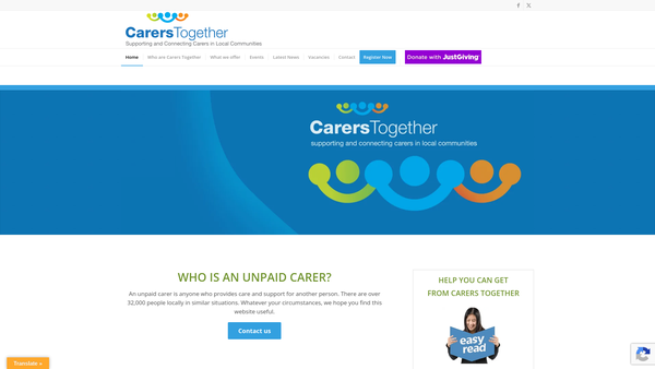Screenshot of the Carers Together Foundation website