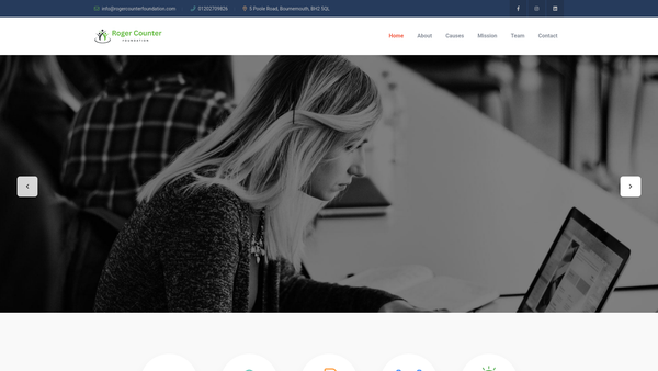 Screenshot of the The Roger Counter Foundation website