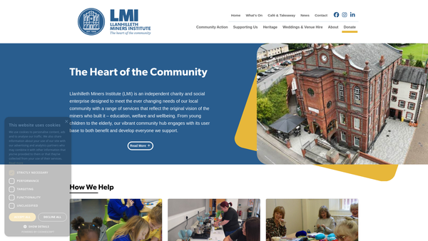 Screenshot of the Llanhilleth Miners Institute Ltd website