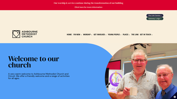Screenshot of the Ashbourne Methodist Church website