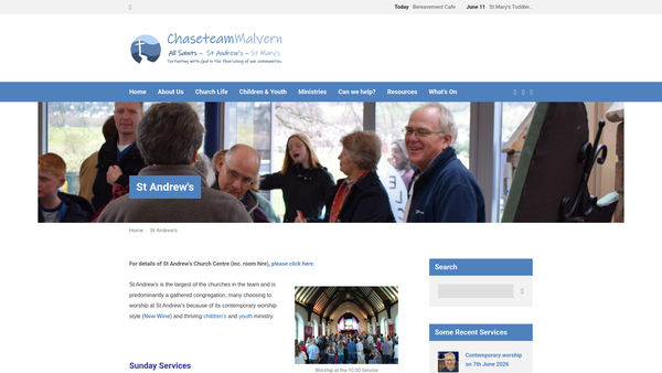Screenshot of the The Parochial Church Council Of The Ecclesiastical Parish Of St Andrew Malvern website