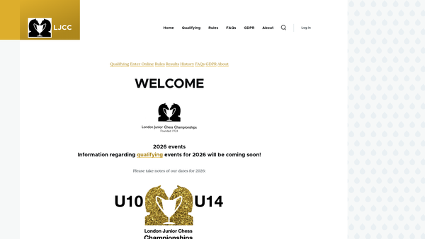 Screenshot of the The London Junior Chess Championship Charitable Trust website