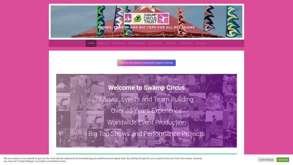 Screenshot of the Swamp Circus Trust Limited website