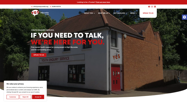 Screenshot of the Youth Enquiry Service (Wycombe) website