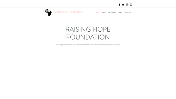 Screenshot of the Raising Hope Foundation website