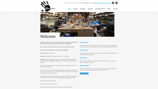 Screenshot of the Clapham Pottery Limited website