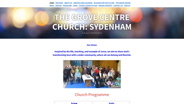 Screenshot of the The Grove Centre Church website