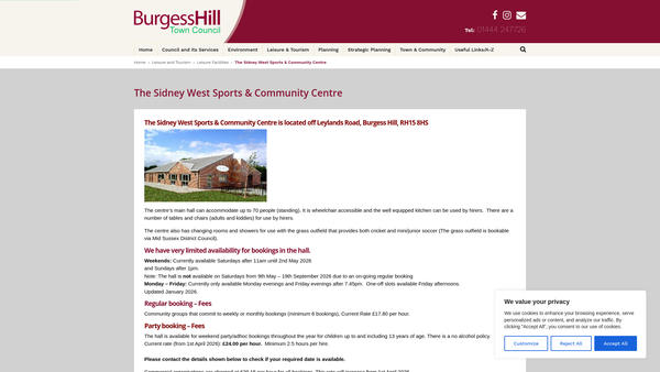 Screenshot of the Sidney West Centre Charity website