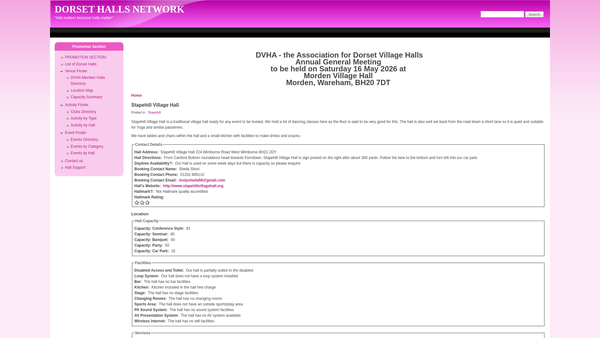 Screenshot of the Stapehill Village Hall website