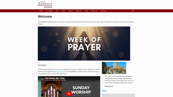 Screenshot of the The Parochial Church Council Of The Ecclesiastical Parish Of St Andrew With St Etheldreda, Histon website