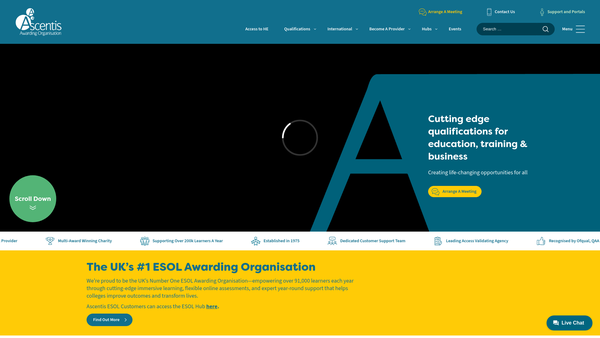 Screenshot of the Ascentis website