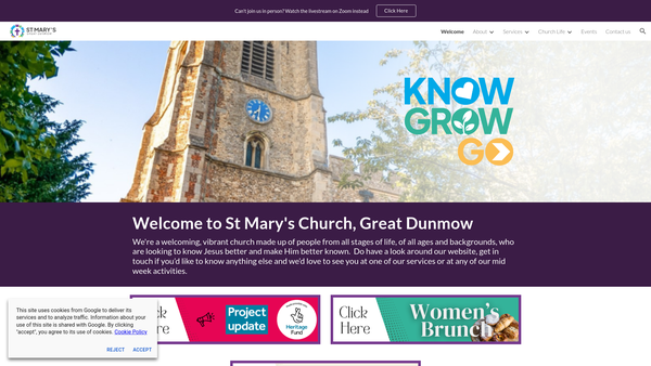 Screenshot of the The Parochial Church Council Of The Ecclesiastical Parish Of Great Dunmow website