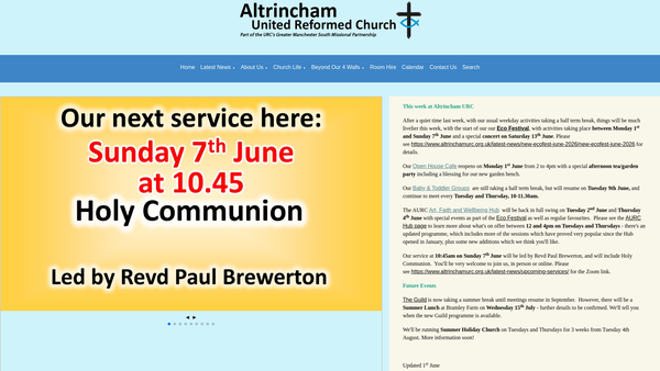 Screenshot of the Altrincham United Reformed Church Charity website