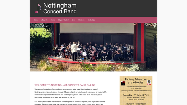 Screenshot of the Nottingham Concert Band website