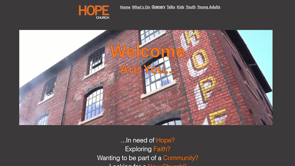 Screenshot of the Hope Church Worcester website