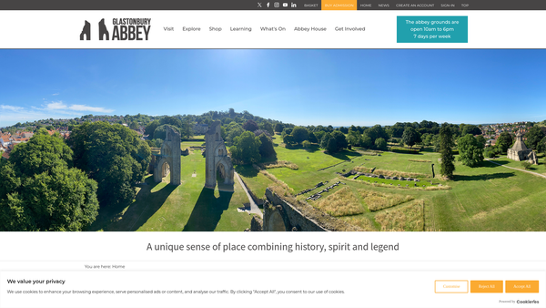 Screenshot of the Glastonbury Abbey website