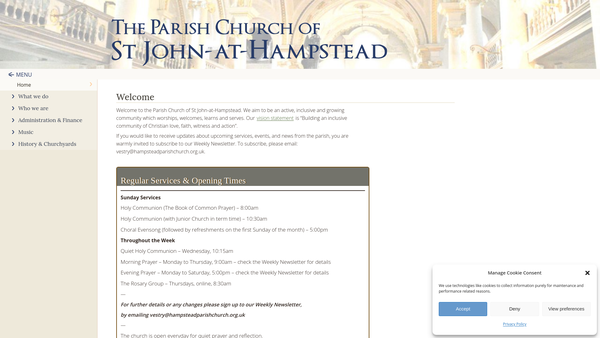 Screenshot of the The Parochial Church Council Of The Ecclesiastical Parish Of St John-At-Hampstead website