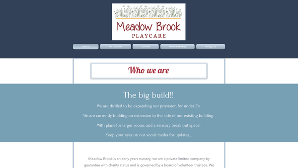 Screenshot of the Meadow Brook Playcare website