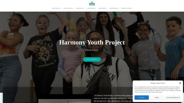 Screenshot of the Harmony Youth Project website