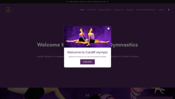 Screenshot of the Cardiff Olympic Gymnastics website