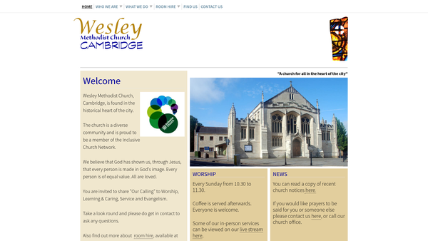 Screenshot of the Wesley Methodist Church, Cambridge website