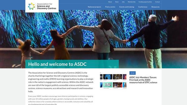 Screenshot of the The Association For Science And Discovery Centres website
