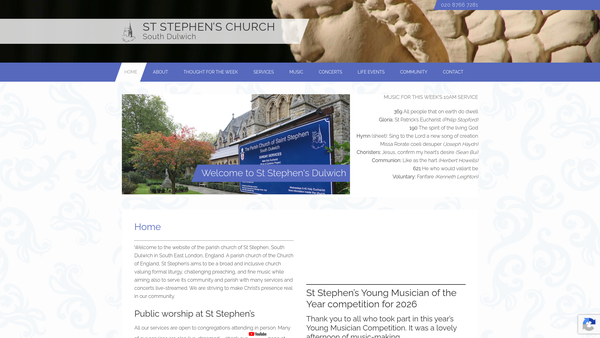 Screenshot of the The Parochial Church Council Of The Ecclesiastical Parish Of St Stephen's, South Dulwich website