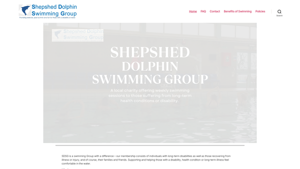 Screenshot of the Shepshed Dolphin Swimming Group website