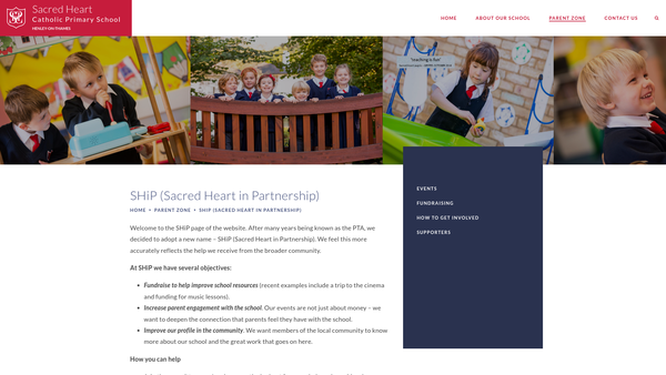 Screenshot of the Sacred Heart in Partnership (SHiP) Henley website