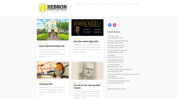 Screenshot of the Hebron Evangelical Church, Dowlais website