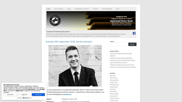 Screenshot of the Sunderland Pianoforte Society website