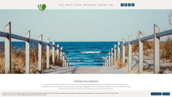 Screenshot of the Fat Face Foundation website