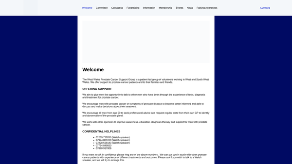 Screenshot of the The West Wales Prostate Cancer Support Group website