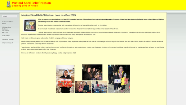 Screenshot of the Mustard Seed Relief Mission website