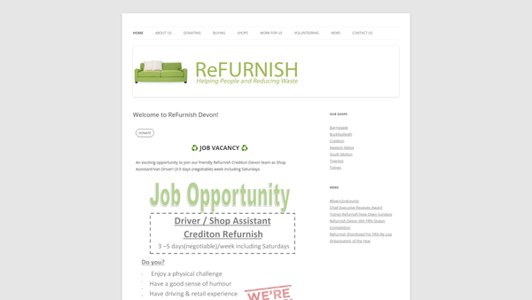 Screenshot of the Refurnish Devon website