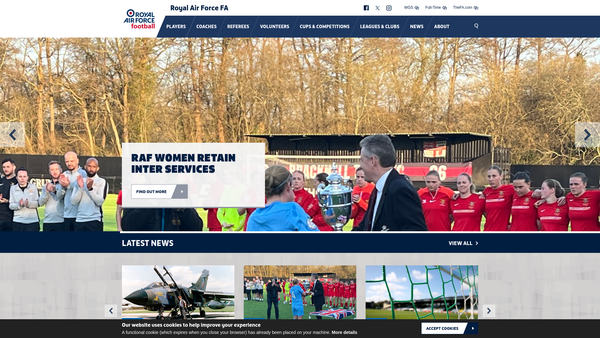 Screenshot of the The Royal Air Force Football Association website
