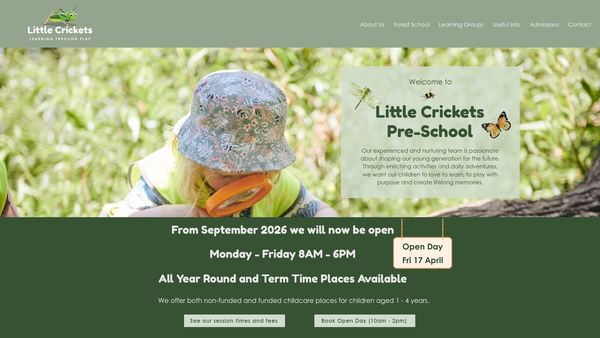 Screenshot of the Harlow Hilltop Pre-School Limited website