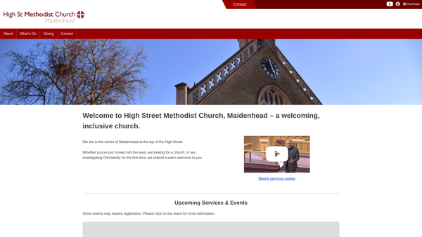 Screenshot of the High Street Methodist Church Maidenhead website