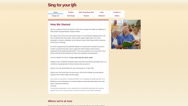 Screenshot of the Sing For Your Life (South West) Ltd website