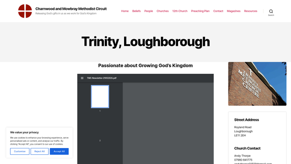 Screenshot of the Charnwood and Mowbray Methodist Circuit website