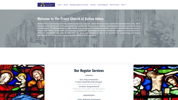 Screenshot of the The Parochial Church Council Of The Ecclesiastical Parish Of The Priory Church Of St Mary And St Cuthbert, Bolton Abbey website
