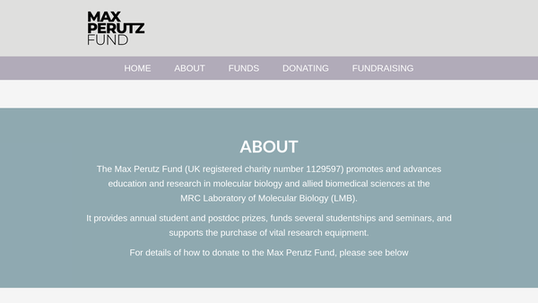 Screenshot of the The Max Perutz Fund website