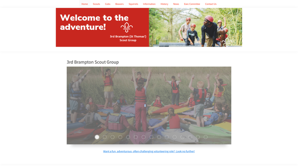 Screenshot of the 3rd Brampton (St Thomas') Scout Group website
