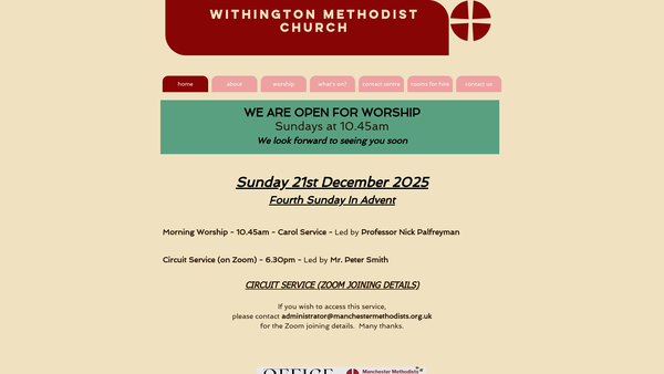 Screenshot of the Withington Methodist Church website