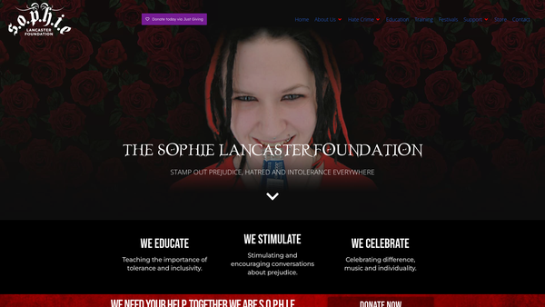 Screenshot of the The Sophie Lancaster Foundation website