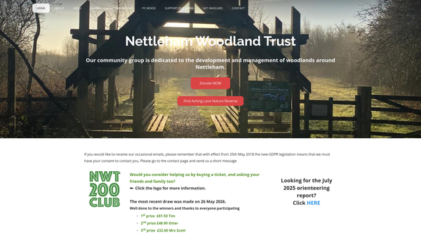 Screenshot of the Nettleham Woodland Trust website